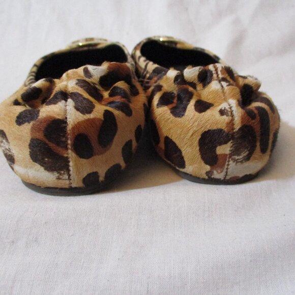 TORY BURCH REVA Leather Ballet Flats Slip On Shoes 7.5 LEOPARD Signature - Picture 6 of 7